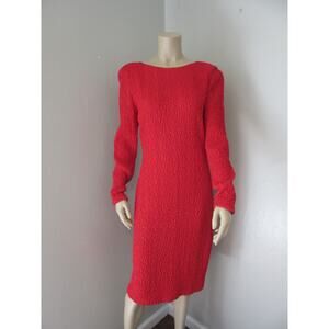 LLOYD WILLIAMS Red 10 Low Back Knee Length Long Sleeve Dinner Dress Vintage BR2